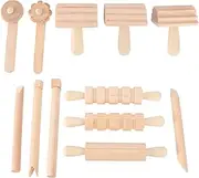 1Set 12pcs Wood Pottery Tools Stamps Wooden Playdough Stamps Set Wooden Handle Pottery Tools Clay Molding Tool