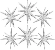 Silver Star Balloons 6 Star Foil Mylar Balloons Cone Spike Explosion Star Balloons 22 Inch Large Starburst Balloons Party Decorations for Christmas Birthday Party Bachelorette Party Disco Party