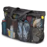 Extra Large Beach Bag, XL Mesh Tote with Zipper and Pockets X-Large Black