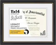 Americanflat Ornate 11x14 Diploma Frame in Black and Gold - Certificate Frame with Double White Mat Displays 8.5x11 Diplomas or Use as 11x14 Frame Without Mat - Antique Decor Vintage Picture Frame
