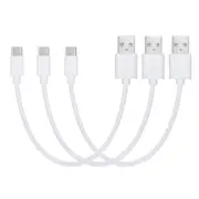 3 Pack 20cm Short Data Transfer Charger Charging USB Type C Phone Tablet Cable Cord Bulk White TPE Plastic