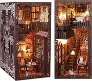 DIY Book Nook Kit,Book Nook Dollhouse Kit 3D Wooden Puzzle Bookend Decor Alley with Led Light Crafts for for Kids Adults to Build-Creativity Gift (Style I)