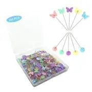 200pcs Sewing Pins Flat Head Straight Pins with Butterfly and Flower Colored