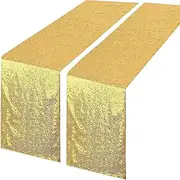 Ivarunner Gold Table Runner 12''x 108'', 2 Pack - Sequin Table Runners for Party Decorations, Birthday, Wedding, Graduation, Baby Shower