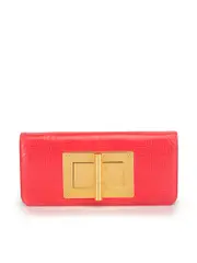 Hot Pink Alligator Embossed Leather Natalia East West Turnlock Convertible Clutch