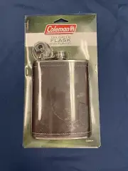 8 oz Coleman Tailgater Flask and Funnel Leather Wrapped- NEW