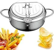 Deep Fryer Pot Japanese, Frying Pot Temperature Controlled, with Lid and Oil Filter, Thermometer, 304 Stainless Steel, Pot Mouth Diameter 28Cm/11in, Detachable Design, for Home and Outdoor