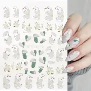 5D Stereoscopic Embossed Flower Self-Adhesive Nail Art Stickers Engraved White