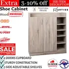 Multi Purpose 2 Door Cupboard Side Shelves Shoe Rack Storage Shelf Wood Cabinet