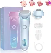 Arvenza Shaver, Arvenza Electric Razor, 2 in 1 Electric Lady Shaver, Waterproof Wet & Dry Dual Head Bikini Razor for Women Pubic Hair, Underarms and Legs (Blue)