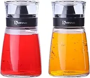 2 Piece Small Oil and Vinegar Dispenser Set for Kitchen, Glass Cruet Bottles with No Drip Tops for Salad Dressing, Balsamic, Soy Sauce (5.5 oz)