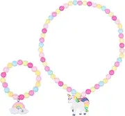 [DEARMAMY] Kids Unicorn Necklace Bracelet Set Plastic Beads Beaded Necklace Making Kit for Girls