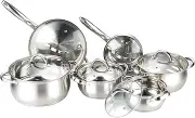 W Home 12-Piece Induction Ready Stainless Steel Cookware Sets with Glass Lid, Silver on Cookware Sets Stainless Steel
