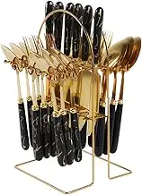 24 Pcs Tableware Set,Forks Knives Spoon Set,Flatware Cutlery Set,Silverware Cutlery Set,Stainless Steel Silverware Set,Silverware Set with Holder for Home Kitchen (Black)