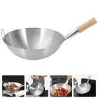 Stainless Steel Wok Kitchen Deep Frying Pan Restaurant Pot with Wooden Handle