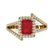 2.1 Emerald Halo Tourmaline Statement Engagement Wedding Ring 14k Yellow Gold