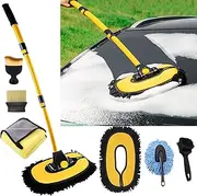 Car Wash Brush with Long Handle,43" Aluminum Alloy Telescopic Microfiber Cleaning Tools,Car Wash Kit for Washing Caravan Van Truck Boat Exterior Interior Duster Cleaning Supplies Scratch Free ﻿