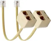 tunghey 2Pack Two Way Telephone Splitters, Male to 2 Female Converter Cable RJ11 6P4C Telephone Wall Adaptor and Separator for Landline