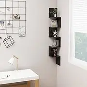 Floating Wall Corner Shelf High Gloss Black Oak, Engineered Wood Hanging Shelves for Collectables, Books & Ornament Display, 20x20x127.5 cm