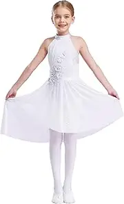 [Rswnyirn] Lyrical Dance Dress Kids Girls Sparkly Sleeveless Rhinestones Figure Skating Dress Dancewear Ballet Leotard