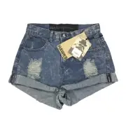 One Teaspoon Dakota Distressed Jean Shorts Women's Size 6/24 Blue 1.5" Inseam