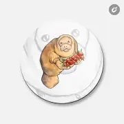 Watercolor Manatee Animal | 4'' X 4'' Round Decorative Magnet