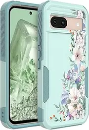 [Ftonglogy] for Google Pixel 8a 5G Case: Cute Flowers Floral Design for Girls Women Slim Soft TPU Bumper Shockproof Silicone Cell Phone Cover 8a 2024(Mint Green/Magnolia)