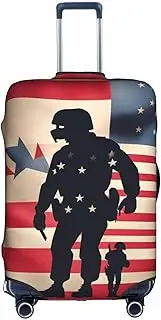 [HTTUP] US Military Soldiers Patriotic Memorial Day Print Practical Elastic Washable Travel Luggage Cover with Concealed Zipper for Suitcases, White, Medium