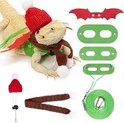 Wodison Christmas Bearded Dragon Costume Set with Santa Hat Scarf Adjustable Wings Lizard Leash Harness