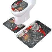 3PCs Sets Bath Rugs Non Slip Toilet Lid Cover Mat for Christmas Bathroom Decor-Dark grey