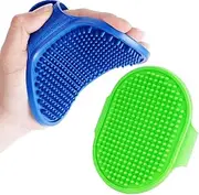 2 Pack Dog Grooming Brush, Premium Soft Silicone Pet Bath Brushes with Adjustable Handle, Shampoo Soothing Comb for Wet Dry Long Short Haired Dogs & Cats Massaging, Deshedding(Green Blue)
