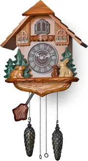 Cuckoo Clock with Automatic Night Mode, Quartz Movement and Wooden Decorations