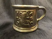 Vintage Carson Pewter baby cup 123-ABC Bear holding spoon with handle.
