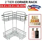 2 Tier Corner Shelf Chrome Bathroom Kitchen Storage Bath Shower Rubber Feet