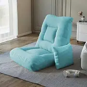 Hbluefat Floor Chair with Back Support, 5 Adjustable Position Folding Sofa Chair, Padded Sleeper Bed with Pillow, Couch Recliner, Floor Gaming Chair, Meditation Chair for Indoor (Blue)