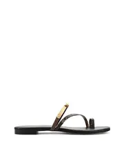 Miles Strappy Flat Sandals - Brown Snake Leather