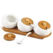Porcelain Salt and Sugar Container Condiment Jars with Lids and Spoons