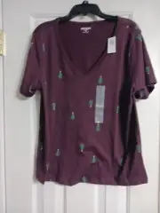 NWT Women's Old Navy V-Neck EveryWear Tee Size L (12-14) Top Purple Christmas