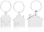 [ISKYBOB] Set of 3 House Design Key Chain Creative Metal Keyring Gift, Silver, Medium