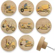 [Lasyman] Set of 8 Wooden Construction Vehicle Digger Vehicle Theme Boys Bedroom Furniture Cabinet Dresser Drawer Knobs and Pulls 1.8 X 1.8 Inches