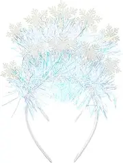Baluue 2pcs Christmas Headdress Christmas Glitter Head Boppers Leather Iron Spring Plastic Base Plate Rain Wire Glitter Headpiece Snowflake Tiara Hairbands