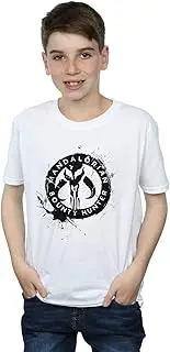[Absolute Cult] Star Wars Boys The Mandalorian Bounty Hunter Splatter Skull T-Shirt White 3-4 Years