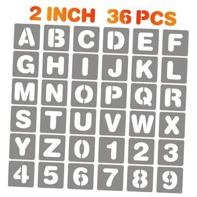 BAMIDELE Letter and Number Stencils, 36 Pcs Reusable Plastic Alphabet 2 Inch