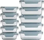 10 Pieces Glass Meal Prep Containers, Food Storage Containers with Lids Airtight, Glass Lunch Boxes, Microwave, Oven, Freezer and Dishwasher Safe 1040ml and 410ml