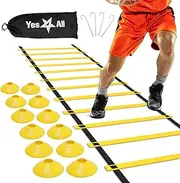 Yes4All Ultimate Agility Ladder Speed Training Equipment - 8, 12, 20 Rungs with Multi Colors - Footwork Speed Ladder and Agility Combos for Soccer Players