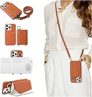 Handodo Wallet Case Compatible iPhone 14 Pro Max,Women Leather Detachable Crossbody with Card Holder Adjustable Strap Shockproof Kickstand Phone case(Brown)