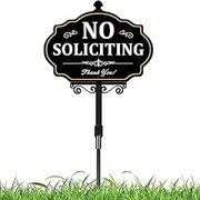 No Soliciting Sign for House 12 x 8 Inch Aluminum No Solicitors Sign with 42" Stake Weatherproof Yard Sign for Home, Front Door, Lawn, Business Black