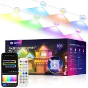 Smart Permanent Outdoor Lights, 100ft with 72 LED RGB String Lights, IP67 Wat...