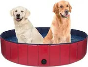 DECORLIFE Hard Plastic Pool for Dogs, Kids, 55 x 12 Inch, Multi-Use Pet Kiddie Tub for Bathing, Swimming, Wading, Sturdy PVC Material, Foldable Design, Red