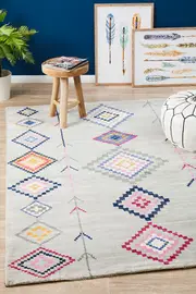 Rug Culture Silver & Pastel Pastel Boho Geometric Rug